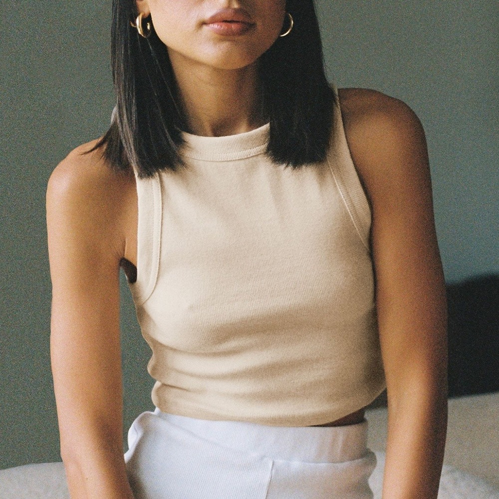 Princess Polly | Organic Cotton Ribbed Cropped Tank Top in Cream